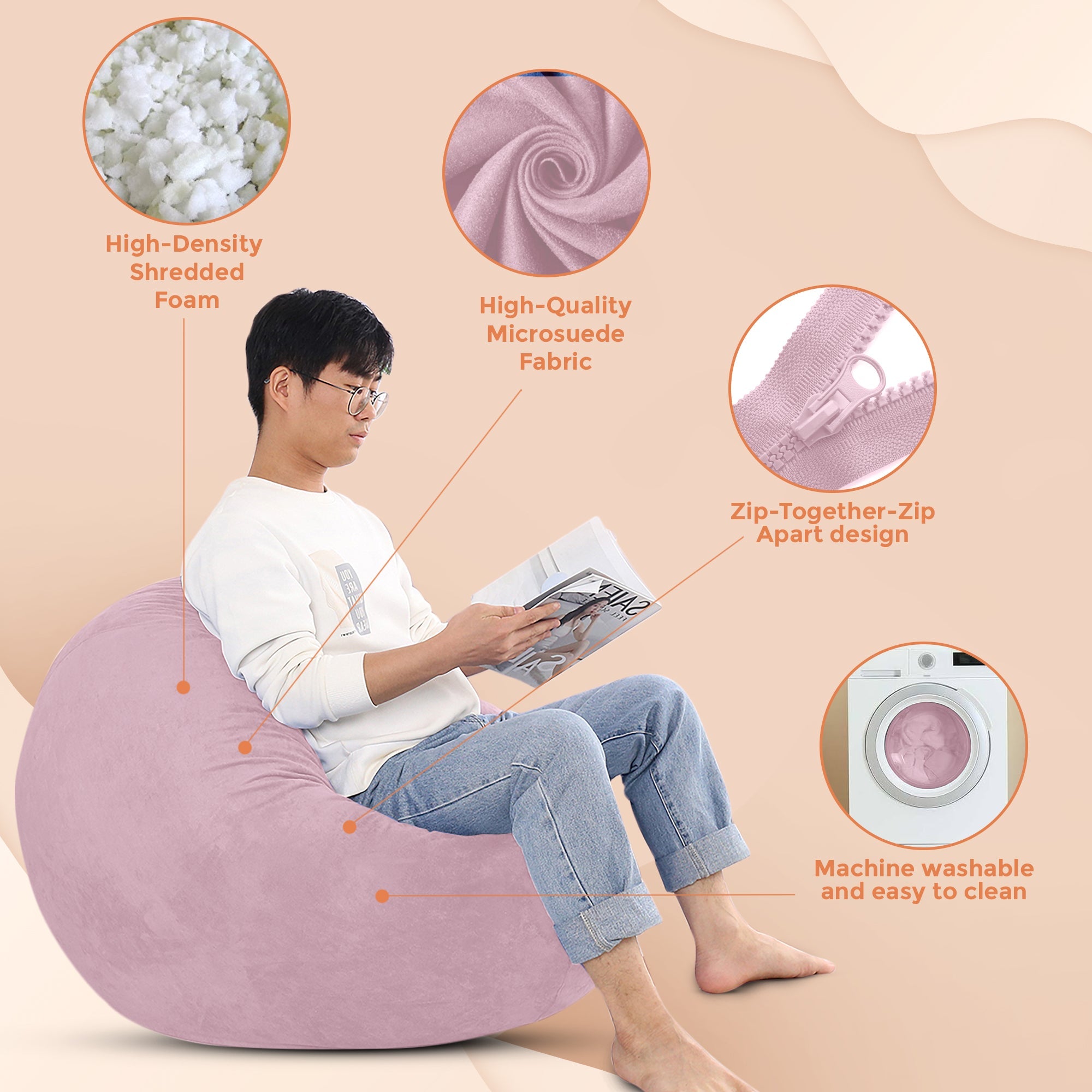 Foam Bean Bag (Light Mauve)
