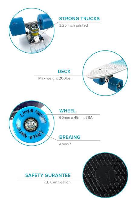 Mini Cruiser Skateboard - White/Blue
